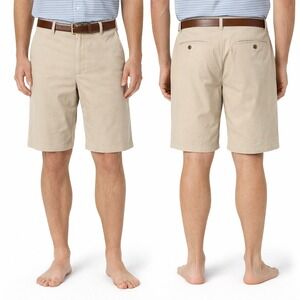 Perry Ellis Mens Tan KhakiGrid Pattern 100% Cotton Flat Front Casual Shorts 38